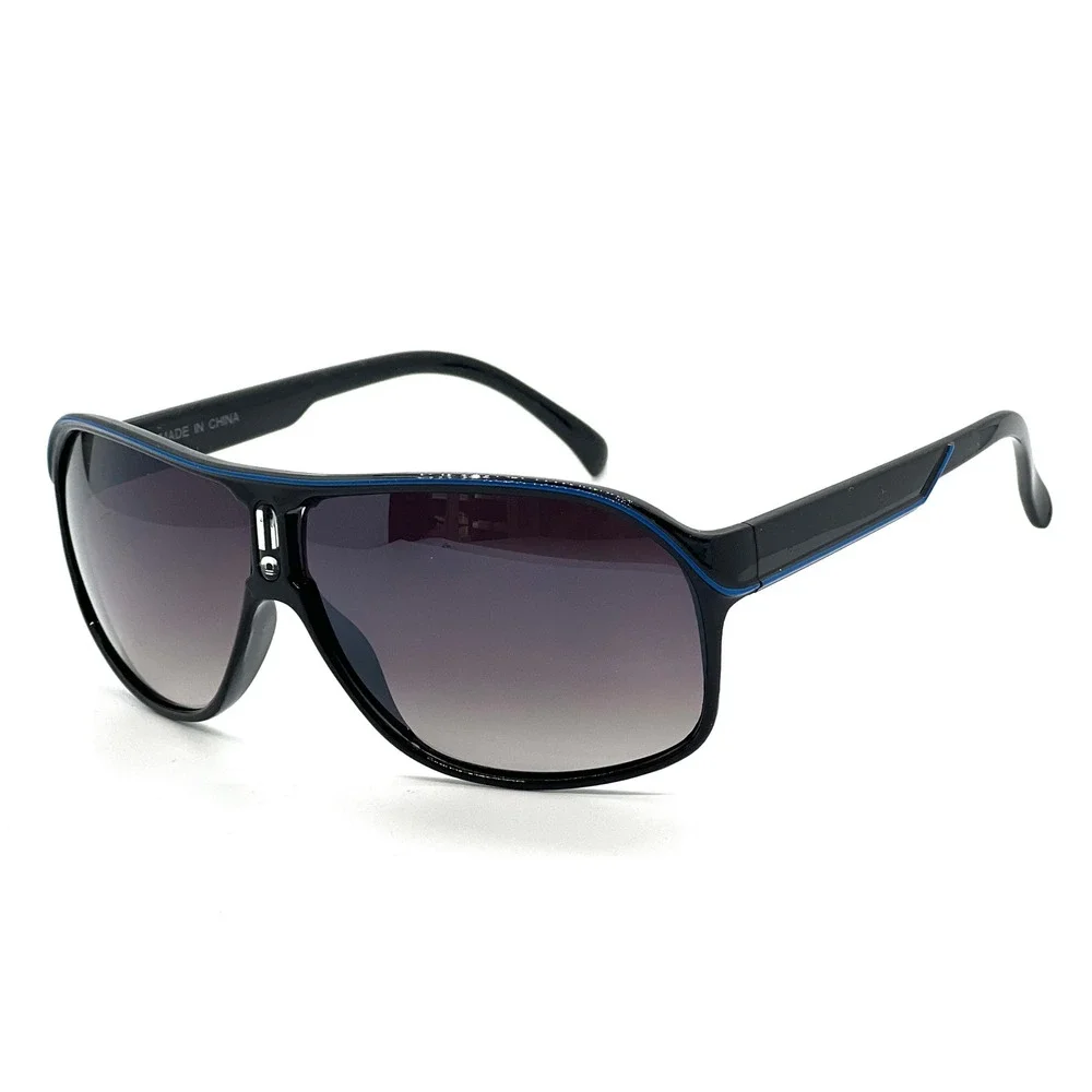 Mens Black Shield Sunglasses Blue Stripe Gradient Lens Fashion Sports Shades New